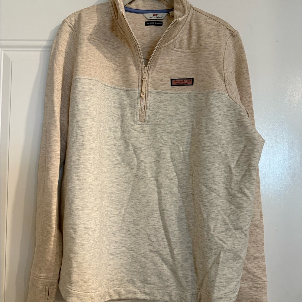 Vineyard Vines Two-Tone Light Tan Quarter-Zip Pullover - New W/O Tags/Never Worn